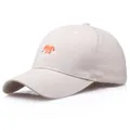 Beige Baumwoll-Baseballkappe mit orangefarbener Fuchs-Stickerei und gebogenem Schirm - Verstellbar / Beige
