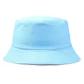 Flat top cotton bucket hat in light blue color with parallel stitched brim for sun protection - M (Adult 56-58cm) / Sky Blue