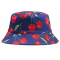 Bob en coton bleu marine avec imprimé cerises et bord large pour hommes et femmes - M(56-58cm) / Bleu