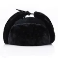 Waterproof Russian Ushanka hat with ear flaps and warm plush lining in black - Adult Universal (55-60cm) / Solid Basic Style / Black