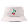 Bob classique en coton beige avec une broderie cactus vert sur un fond blanc épuré - Taille Unique Adulte (58cm) / Violet