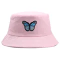 Cappello a secchiello rosa chiaro con ricamo a farfalla per protezione solare in cotone - M (Adulto 56-58cm) / Rosa
