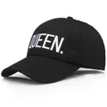 Black cotton baseball cap with white QUEEN embroidery in a minimalist style - Adult One Size 58cm / Black (White Queen)