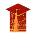 Red graduation cap gift box with orange tassel and Congrats GRAD text decoration - Red