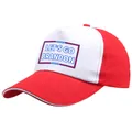 Red and white Let's Go Brandon baseball cap with blue star print and adjustable back - One Size / Red and White