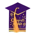 Purple graduation mortarboard gift box with yellow tassel and gold Congrats Grad text - Purple