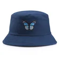 Cappello da pescatore in cotone blu scuro con ricamo a farfalla e design casual minimalista - M (Adulto 56-58cm) / Blu navy