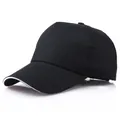 Black 5-panel cotton baseball cap with white sandwich brim detail for custom logo - Black