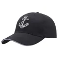 Gorra de béisbol de algodón negro con bordado de ancla y ribete blanco en la visera - Talla única / Negro