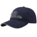 Classic navy cotton baseball cap with white embroidery and breathable mesh holes - One Size / Navy Sandwich Embroidery Style (Navy) / Navy Blue