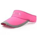 Rose red athletic sun visor hat with modern sport logo and contrast grey brim edge - Rose Red