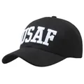 Klassische schwarze Baseballkappe mit weißem 3D-besticktem USAF-Logo auf der Vorderseite - USAF Stil / Schwarz