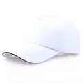 Minimalist white cotton 5-panel baseball cap with black sandwich peak detail - White