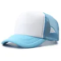 Classic light blue and white mesh trucker hat with flat brim for sun protection - Adult One Size (58cm Adjustable) / Sky Blue