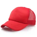 Vibrant red trucker hat with breathable mesh back and curved visor in solid color - Adult One Size (58cm Adjustable) / Red