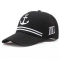 Cappellino da baseball nero stile marinaio con ricamo di ancora bianca e strisce - Regolabile / Nero
