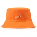 Levendige oranje katoenen vissershoed met uniek sigarettenborduurwerk en streetwear-stijl - Eén maat(56-58cm) / Oranje