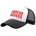 Classic AMERICAN BADASS trucker hat with black mesh and white front panel for sun protection - Adult Free Size (58cm Adjustable) / Black