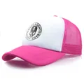 Pink and white mesh trucker hat with AGENTS BASS skull logo print on the front - L / Rose Red