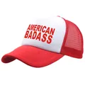 Red and white trucker hat with American Badass print and breathable mesh back - Adult Free Size (58cm Adjustable) / Red