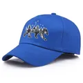 Royal blue cotton baseball cap featuring a unique forest bear print silhouette design - Adult Free Size (58cm Adjustable) / Blue