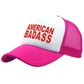 Pink and white American Badass trucker hat with mesh back and snapback closure - Adult Free Size (58cm Adjustable) / Rose Red