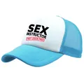 Blue and white trucker hat featuring SEX INSTRUCTOR print with breathable mesh back - Adult One Size (58cm Adjustable) / Sky Blue
