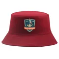 Red canvas bucket hat featuring a Space Mission 2035 astronaut patch and stitched brim - Adult One Size (58cm Non-adjustable) / Burgundy