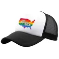 Black and white Take America Back trucker hat with rainbow USA map and mesh back - Adult Free Size (58cm Adjustable) / Black