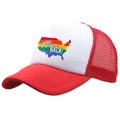 Classic red and white trucker hat with Take America Back print and rainbow map graphic - Adult Free Size (58cm Adjustable) / Red