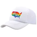 White trucker hat featuring TAKE AMERICA BACK slogan and rainbow USA map design - Adult Free Size (58cm Adjustable) / White