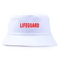 White cotton bucket hat with red Lifeguard print logo for sun protection in summer - One Size (58cm) / White