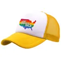 Yellow and white trucker hat with Take America Back print and rainbow map graphic - Adult Free Size (58cm Adjustable) / Yellow
