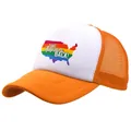 Orange and white trucker hat featuring a rainbow USA map and Take America Back slogan - Adult Free Size (58cm Adjustable) / Orange