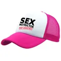 Pink and white trucker hat featuring black and red Sex Instructor slogan print - Adult One Size (58cm Adjustable) / Rose Red