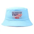 Light blue cotton bucket hat with Take America Back 2024 print and flag design - Adult One Size (58cm Non-adjustable) / Sky Blue