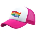 Pink trucker hat with rainbow USA map and Take America Back slogan on front - Adult Free Size (58cm Adjustable) / Rose Red
