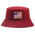 Red bucket hat with Let's Go Brandon slogan and vintage American flag print - One Size / Burgundy