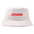 Off-white cotton bucket hat with red LIFEGUARD print and stitched brim detail - One Size (58cm) / Off White