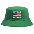 Green cotton bucket hat with Let's Go Brandon logo and American flag print - Adult One Size (58cm) / Green
