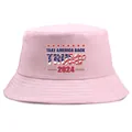 Pink cotton bucket hat featuring Take America Back Trump 2024 print and star detail - Adult One Size (58cm Non-adjustable) / Pink