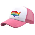 Pink and white trucker hat featuring TAKE AMERICA BACK rainbow map print - Adult Free Size (58cm Adjustable) / Pink
