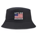 Black bucket hat with Let's Go Brandon text and American flag print for outdoors - Adult One Size (58cm) / Black