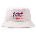 White bucket hat featuring Take America Back Trump 2024 print with flag texture - Adult One Size (58cm Non-adjustable) / Beige