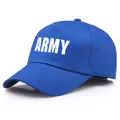 Blue cotton baseball cap with white ARMY embroidery, stylish unisex sports headwear - One Size / Sapphire Blue