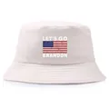 White bucket hat with Let's Go Brandon slogan and US flag print in a minimalist style - One Size / Off White