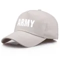 Klassische khakifarbene Baumwoll-Baseballkappe mit weißem ARMY-Aufdruck aus 45-Grad-Winkel - Einheitsgröße / Beige