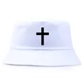 Cappello a secchiello bianco in cotone con stampa a croce nera su fondo bianco - Taglia unica per adulti (58 cm non regolabile) / Bianco con Stampa Nera
