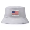 Light grey cotton bucket hat featuring a US flag and Let's Go Brandon printed logo - One Size / Dark Gray