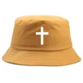 Cappello a secchiello giallo zenzero con stampa a croce bianca e tesa rinforzata - Taglia unica per adulti (58 cm non regolabile) / Giallo Zenzero